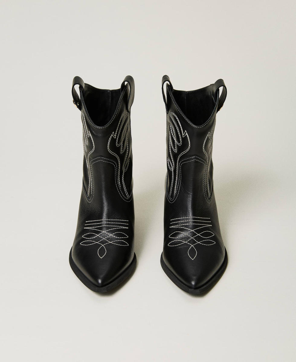Leather Texas boots with decorations Woman Black TWINSET Milano