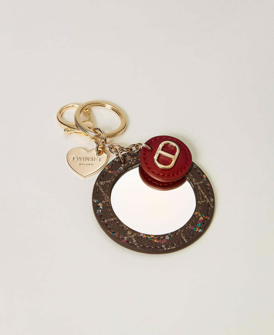 Key ring with Floral T mirror Oval T Flowers Dark Brown Woman 232TD819H-01