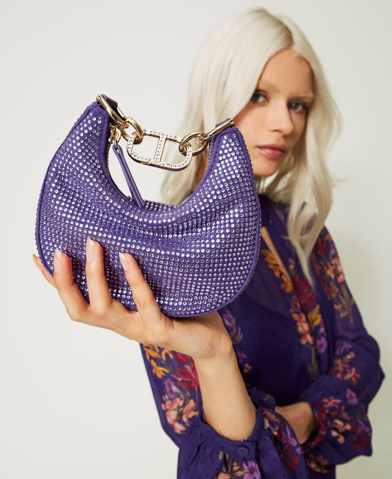 Borsa ‘Mini Croissant’ party con strass Violetto Donna 232TD8210_00693_0S