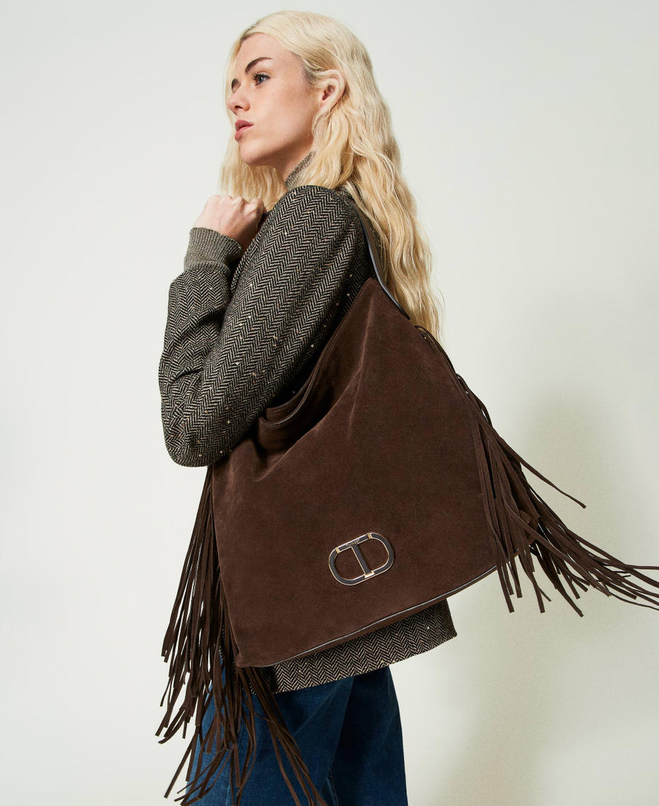 'Melrose&rsquo; leather hobo bag with fringes