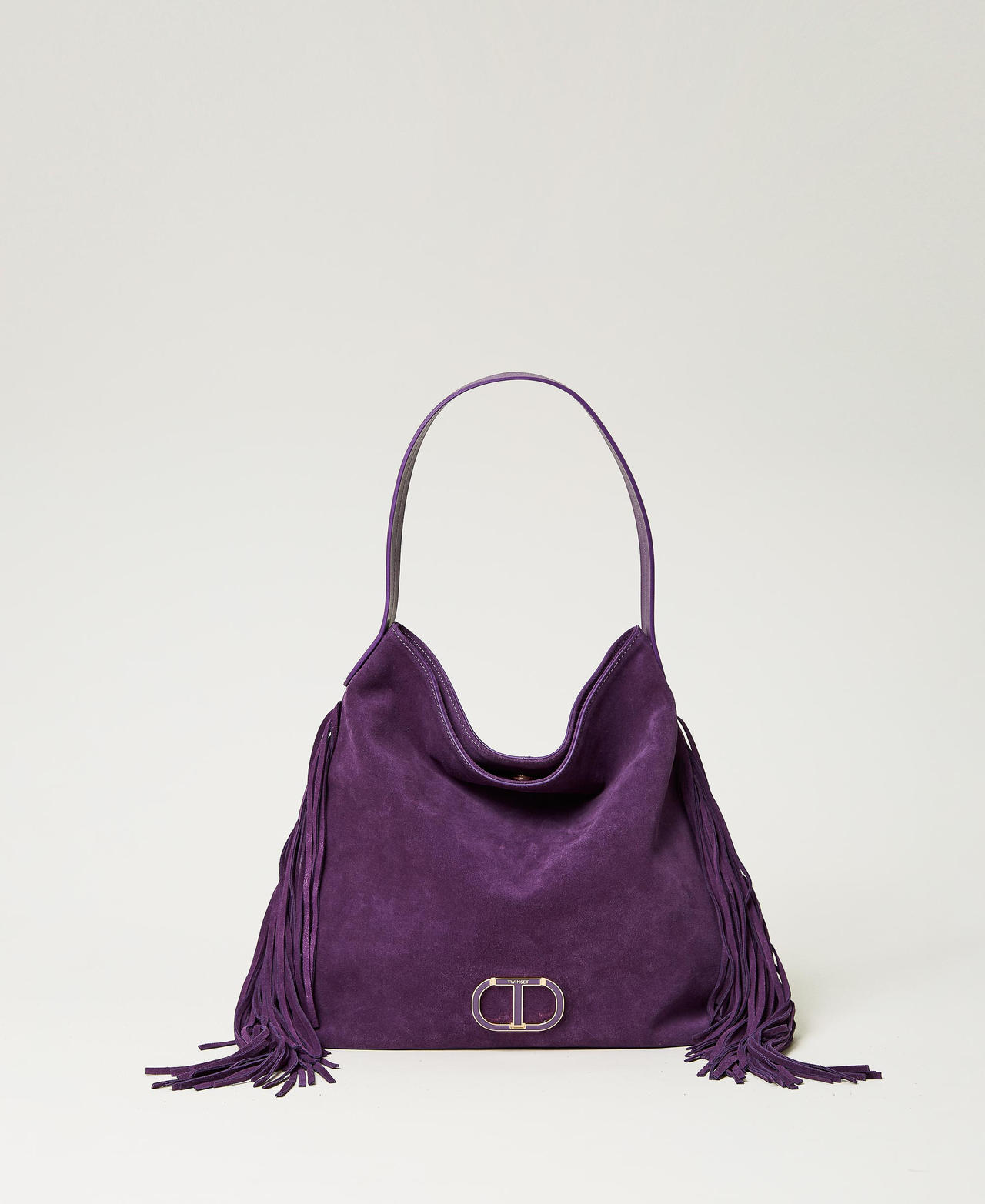 Bolso hobo Melrose de piel con flecos Mujer, Morado