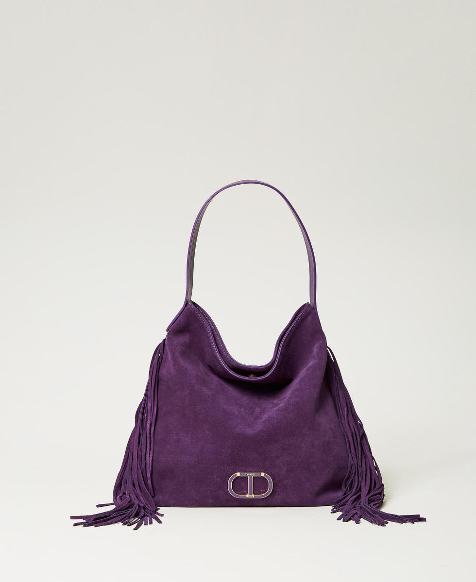 Melrose leather hobo bag with fringes Woman Purple TWINSET Milano