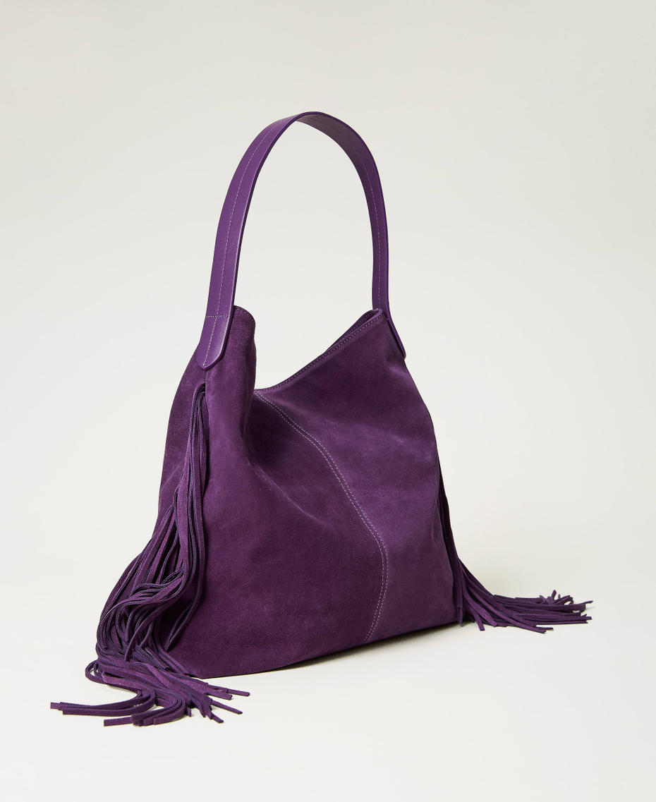 'Melrose’ leather hobo bag with fringes Woman, Purple TWINSET Milano