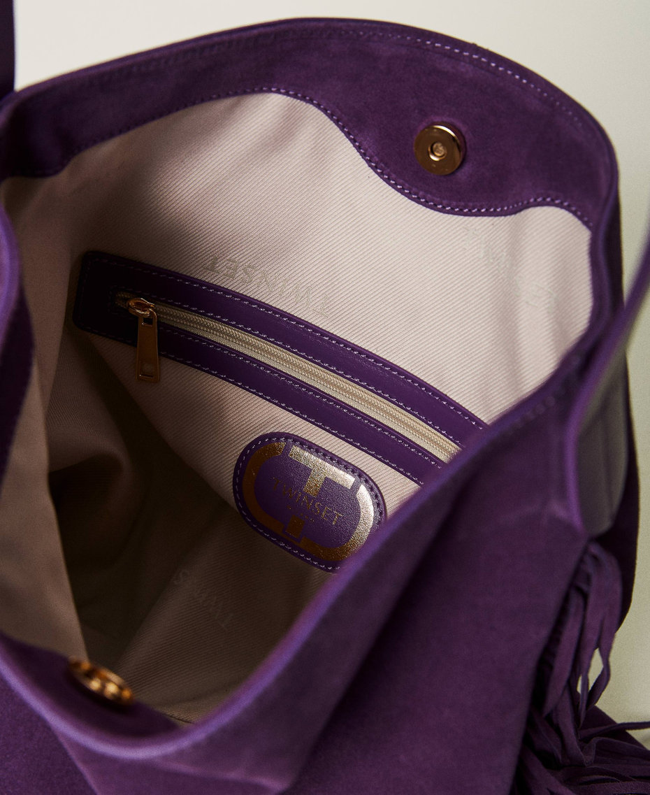 'Melrose’ leather hobo bag with fringes Woman, Purple TWINSET Milano
