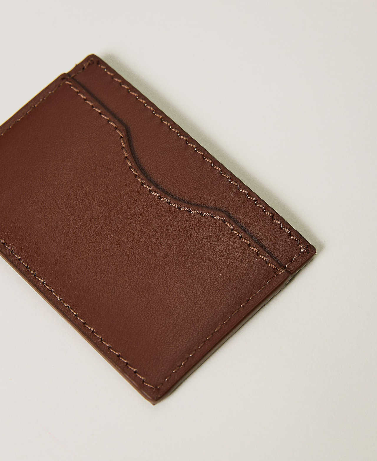 Flat leather card holder Pecan Brown Woman 232TD8341-02