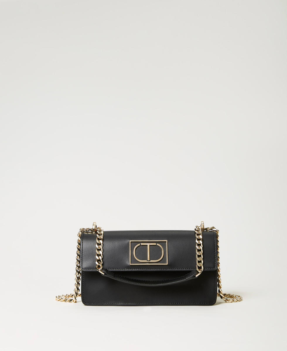 Leather shoulder bag with flap