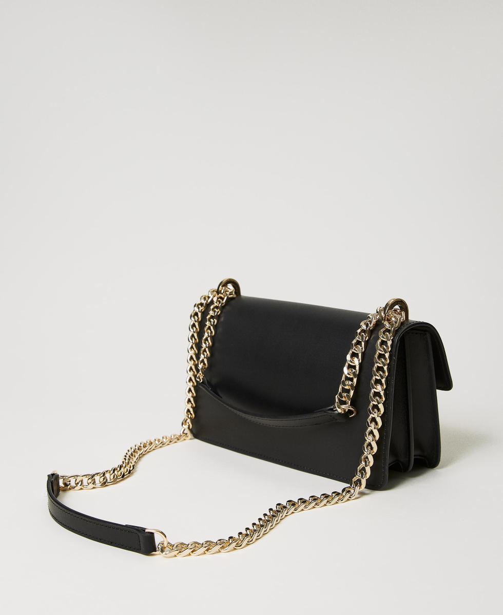 Leather shoulder bag with flap