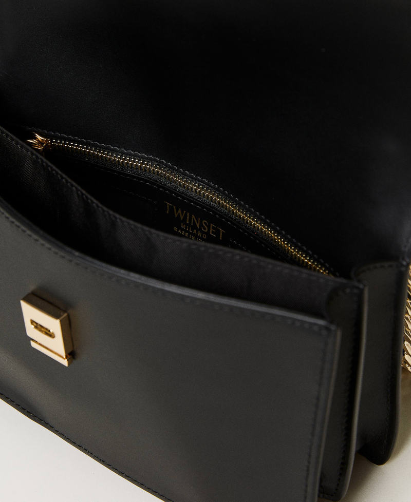 Leather shoulder bag with flap Black Woman 232TD8383-04