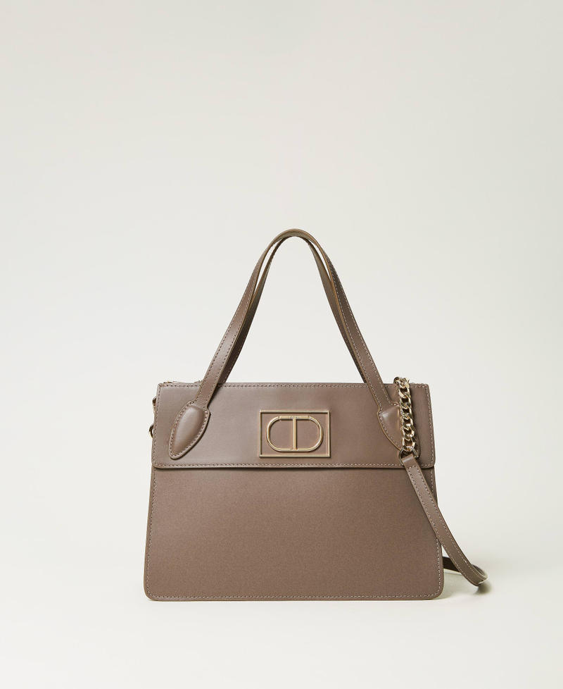 Large leather shoulder bag Grey Woman 232TD8384-01