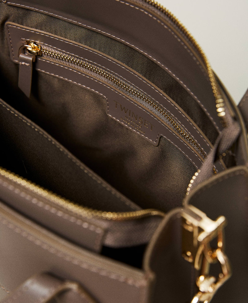 Large leather shoulder bag Grey Woman 232TD8384-04