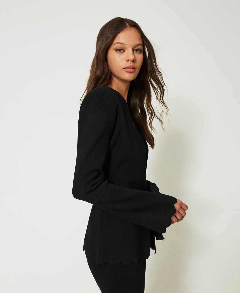 Knit blazer with scalloped trim Woman Black TWINSET Milano