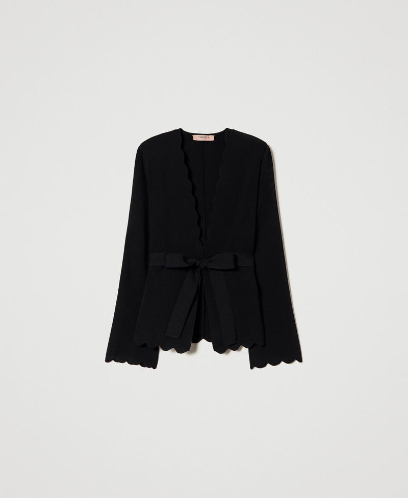 Knit blazer with scalloped trim