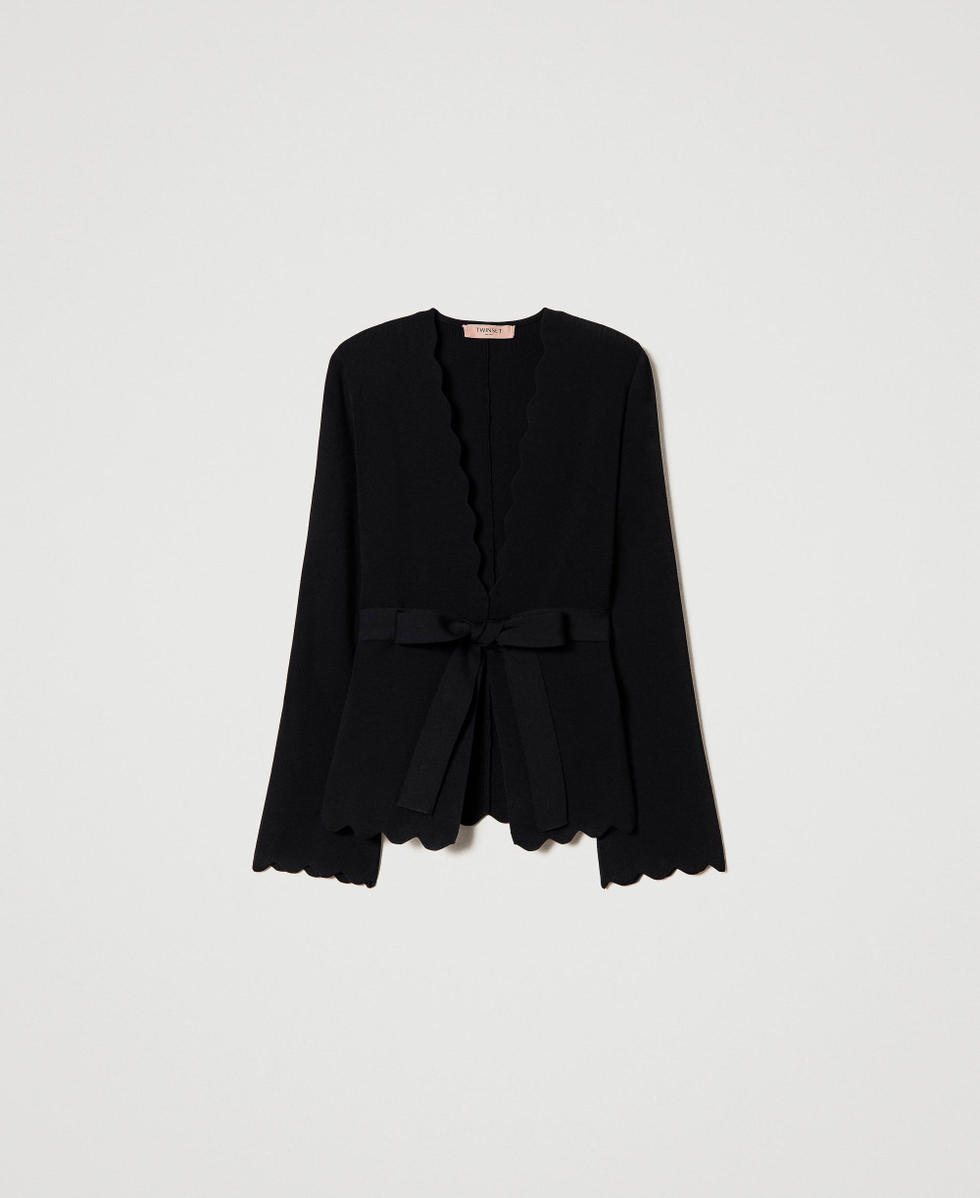 Knit blazer with scalloped trim