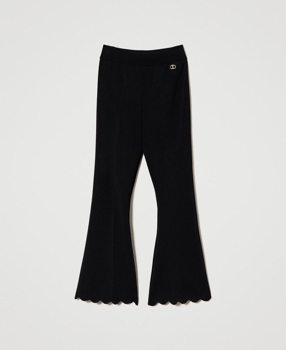Flared knit trousers with scalloped hem