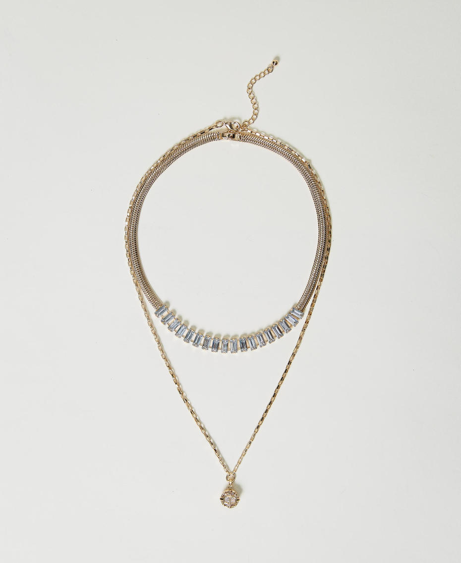 Necklace set with rhinestones and Oval T