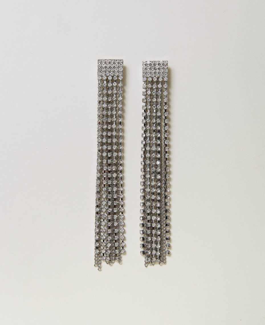 Orecchini con frange di strass Donna, Argento | TWINSET Milano