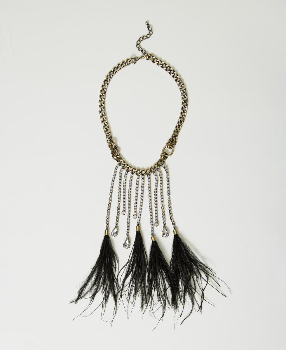 CHERRY CHAU Collana di piume nere con paillettes e perl…