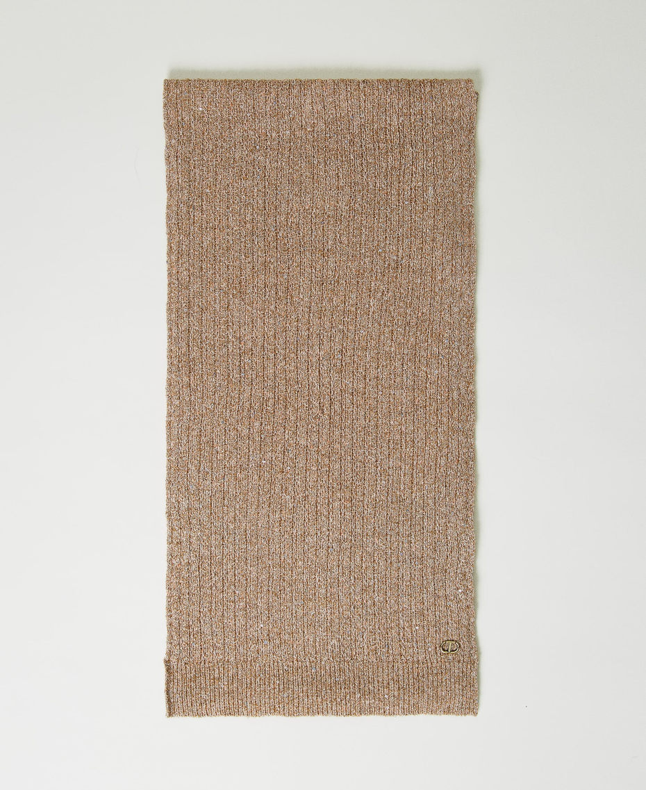 Ribbed scarf with sequins Pecan Brown Woman 232TO548C_11063_01
