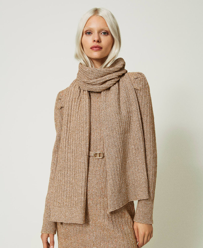 Ribbed scarf with sequins Pecan Brown Woman 232TO548C_11063_0S