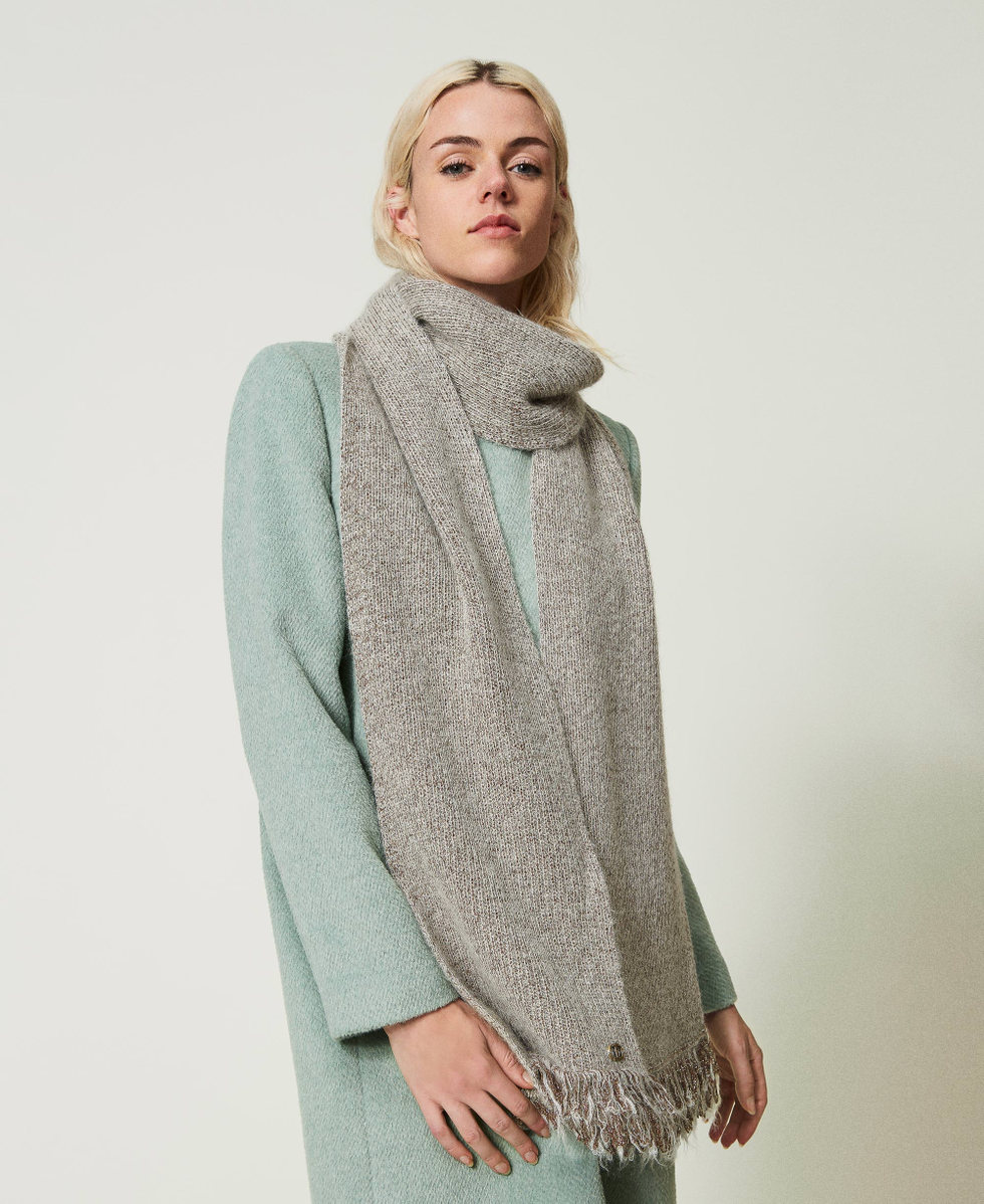 Mohair blend scarf with fringes White Snow Woman 232TO5490_00282_S0