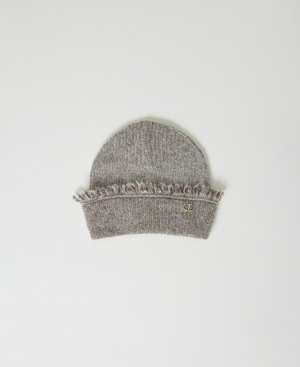 Mohair blend beanie with fringes White Snow Woman 232TO5491_00282_01
