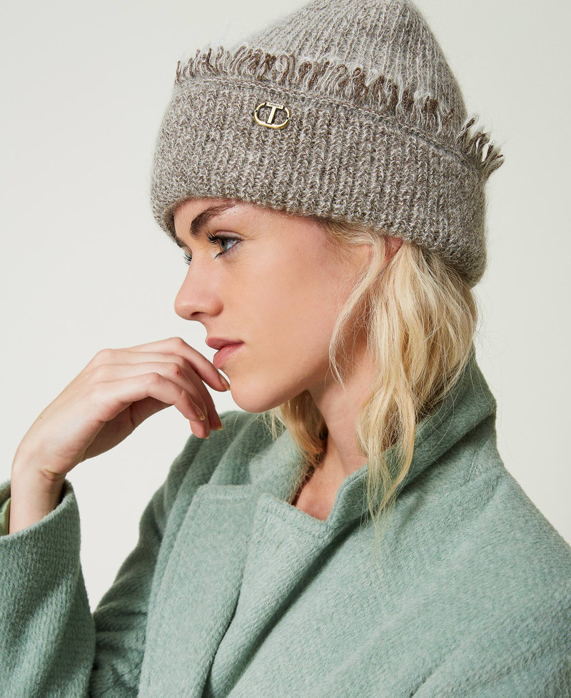 Mohair blend beanie with fringes "Natural Sage” Green Woman 232TO5491-0S