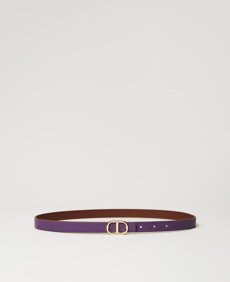 Reversible leather belt with Oval T Two-tone Lavender / Chocolate Brown Woman 232TO550A-01