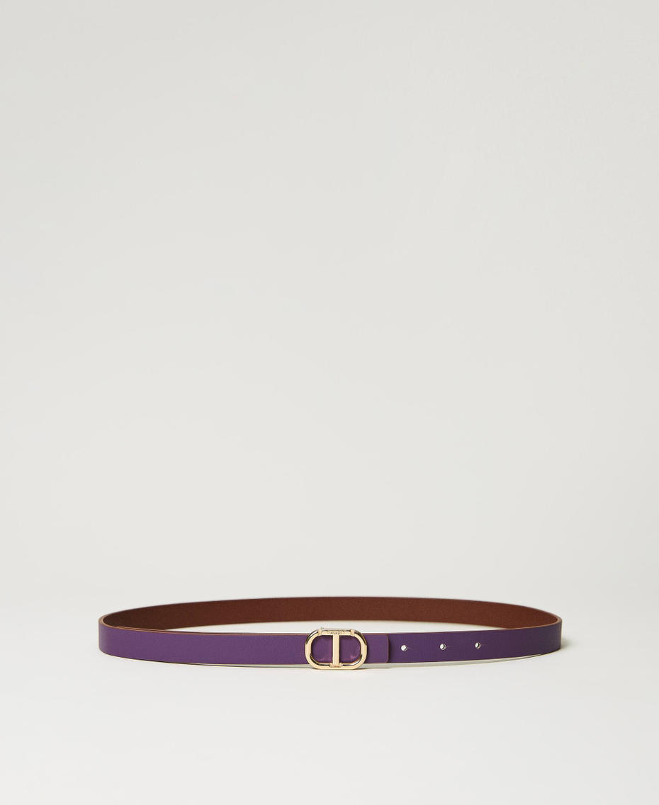 Reversible leather belt with Oval T Two-tone Lavender / Chocolate Brown Woman 232TO550A-01