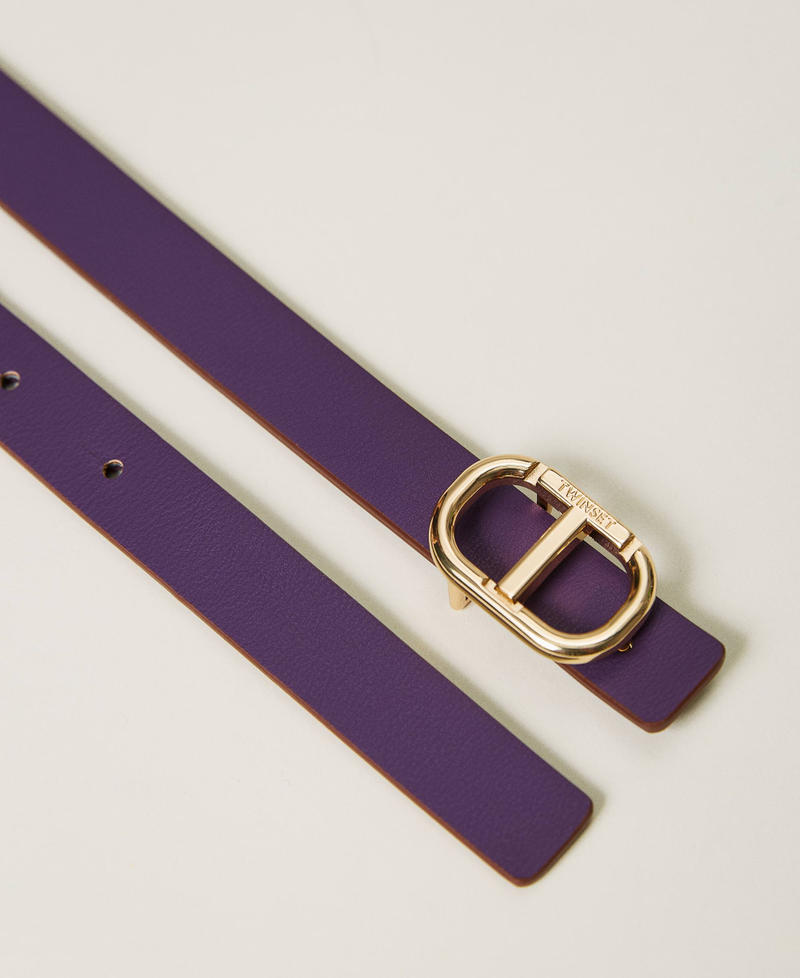 Wendegürtel aus Leder mit Oval T Zweifarbig Lavendel / Schokoladenbraun Frau 232TO550A-03