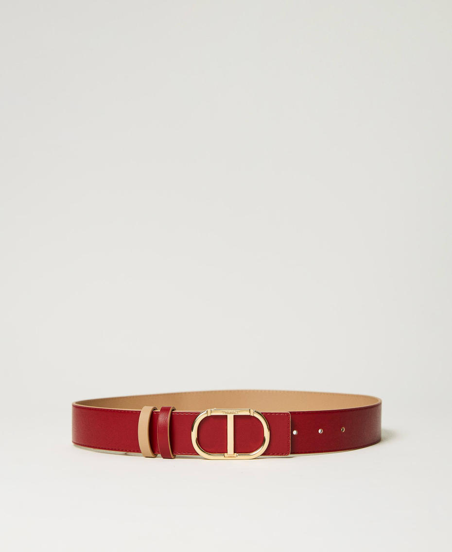 Cinturón reversible de piel presillas Bicolor Rojo Ardiente / Marrón «Light Pecan» Mujer 232TO550B-01