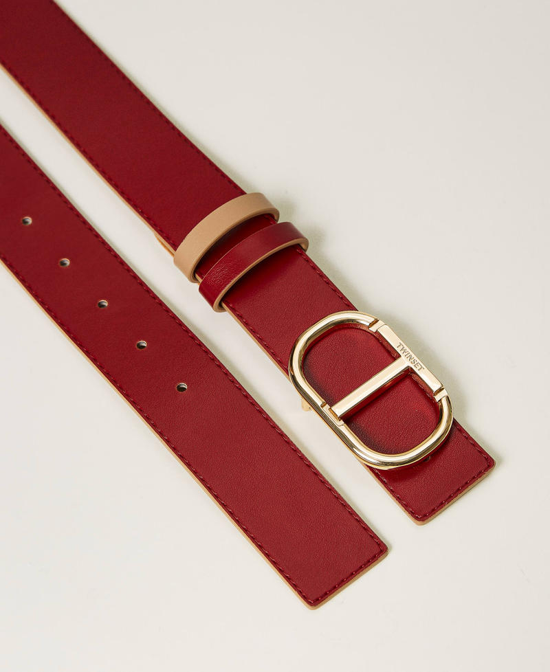 Cinturón reversible de piel presillas Bicolor Rojo Ardiente / Marrón «Light Pecan» Mujer 232TO550B-03