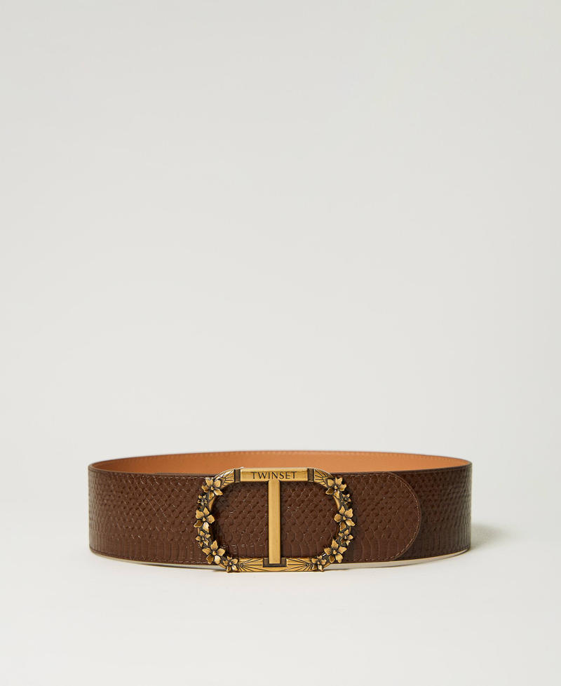 Belt with floral Oval T buckle