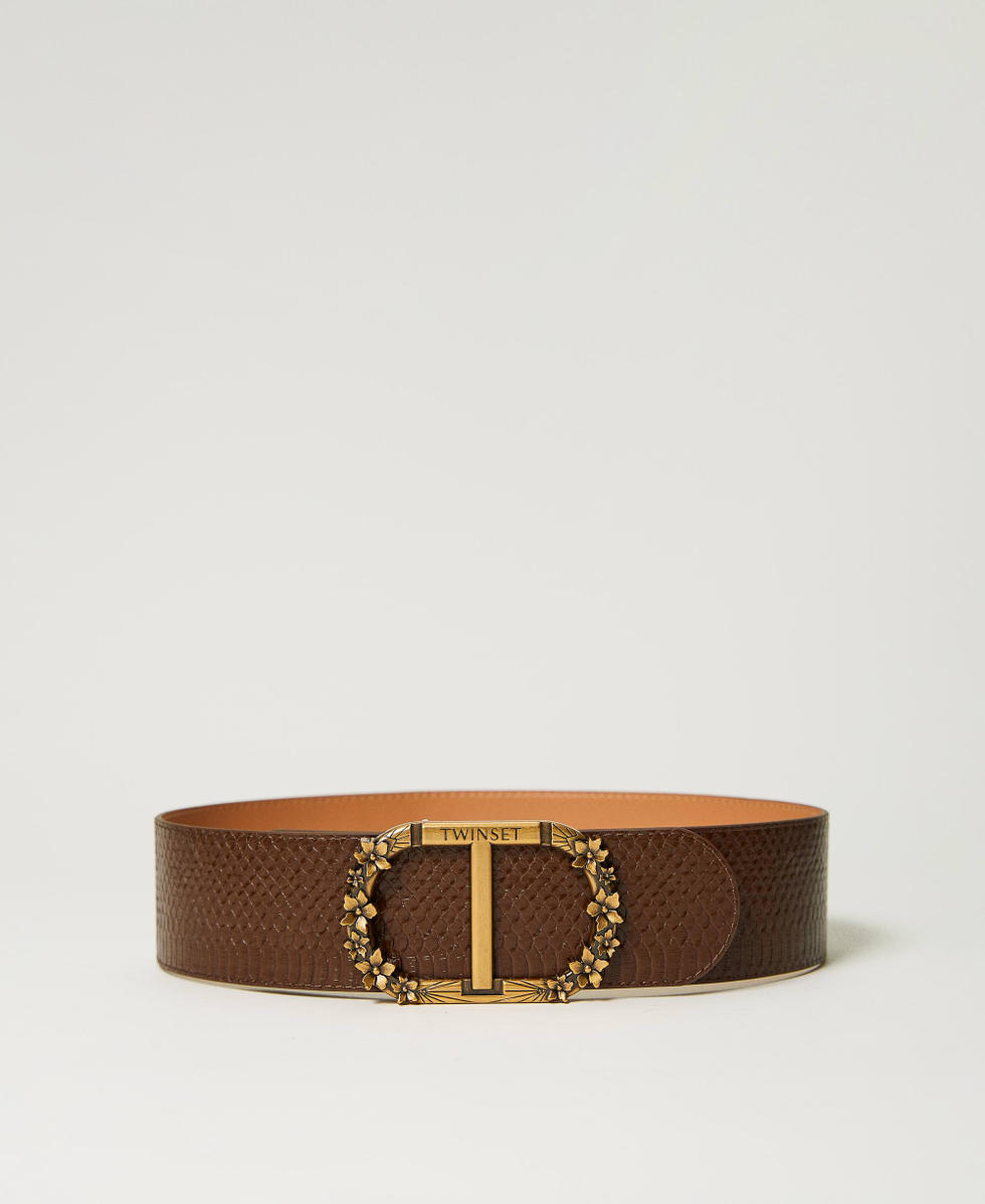 Belt with floral Oval T buckle