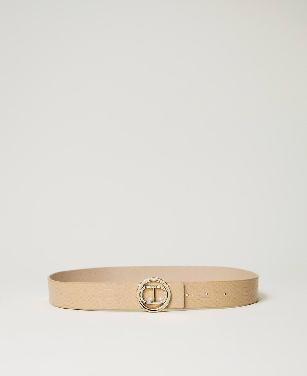 Ceinture r&eacute;versible animali&egrave;re avec Oval T Marron Light Pecan Femme 232TO5550_11086_01