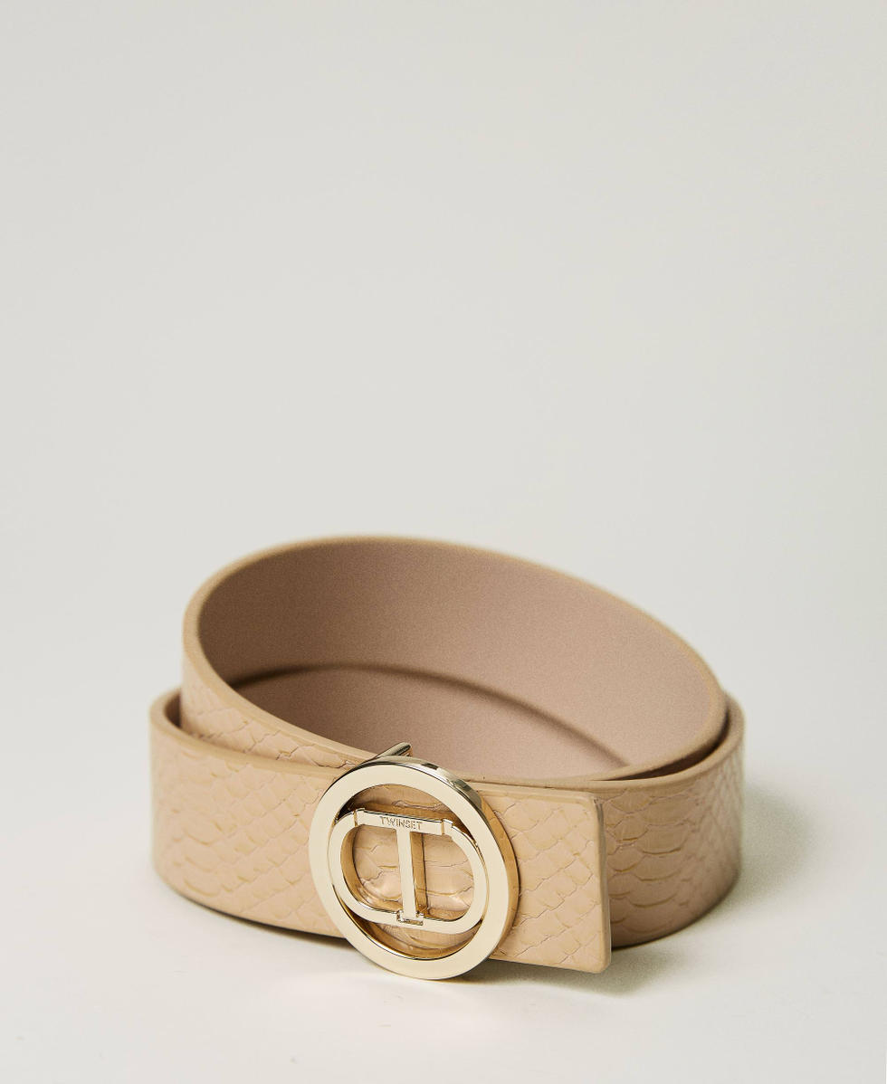 Ceinture r&eacute;versible animali&egrave;re avec Oval T Marron Light Pecan Femme 232TO5550_11086_02