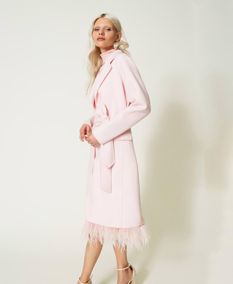 Doubled wool coat with feathers Blushing Rose Woman 232TP2010-04