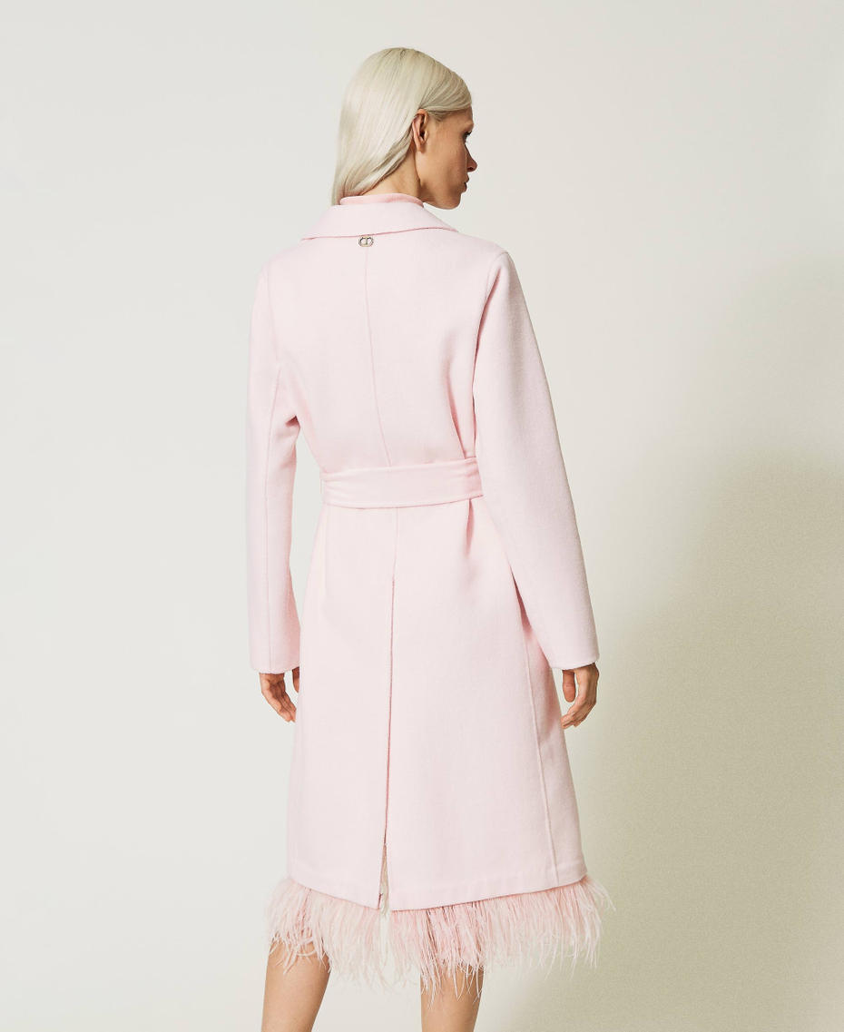  Doubled wool coat with feathers Blushing Rose Woman 232TP2010_10980_05