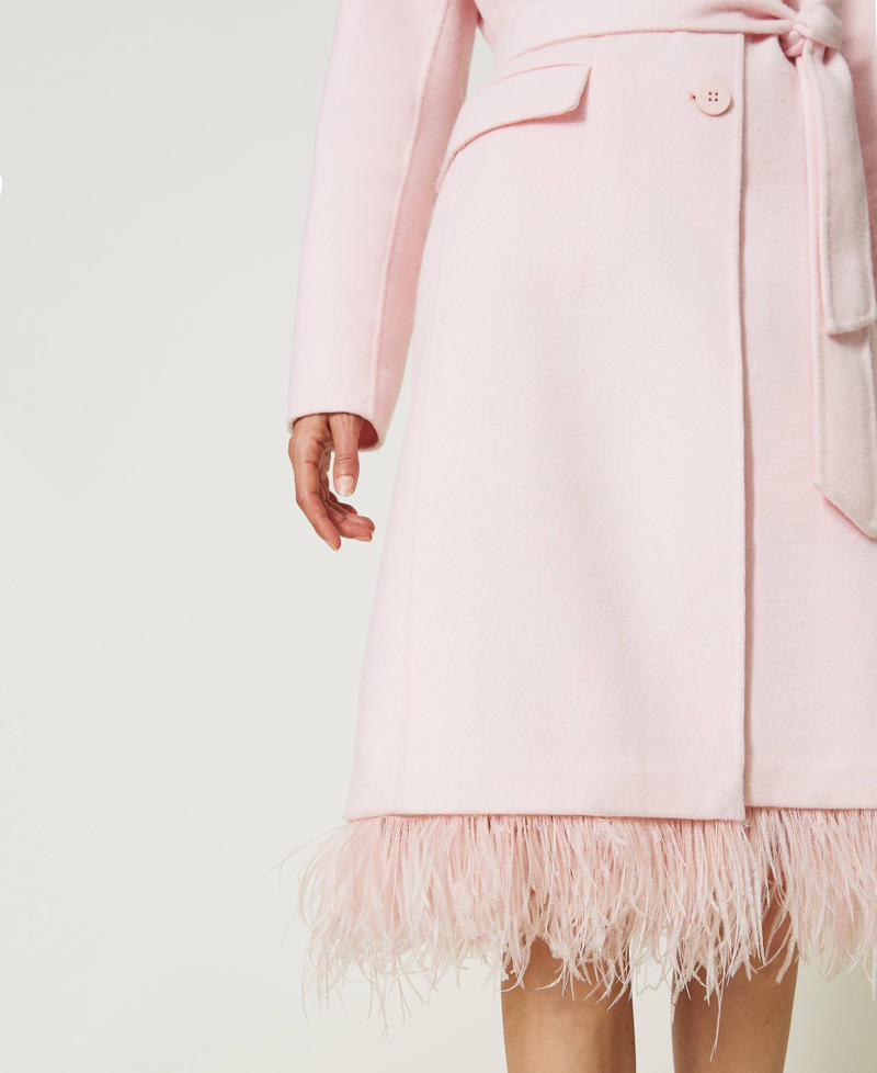 Doubled wool coat with feathers Blushing Rose Woman 232TP2010-06