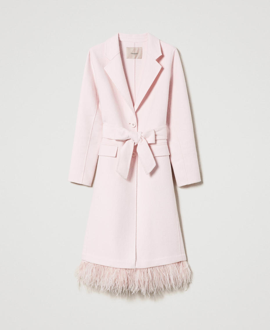 Doubled wool coat with feathers Blushing Rose Woman 232TP2010-0S