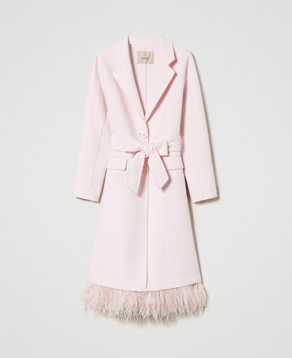  Doubled wool coat with feathers Blushing Rose Woman 232TP2010_10980_S0