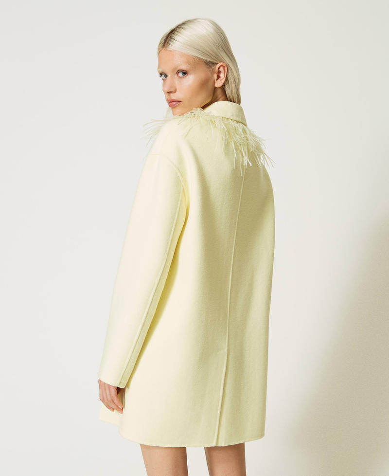 Manteau court en tissu double de laine avec plumes Jaune Wax Femme 232TP2011-05