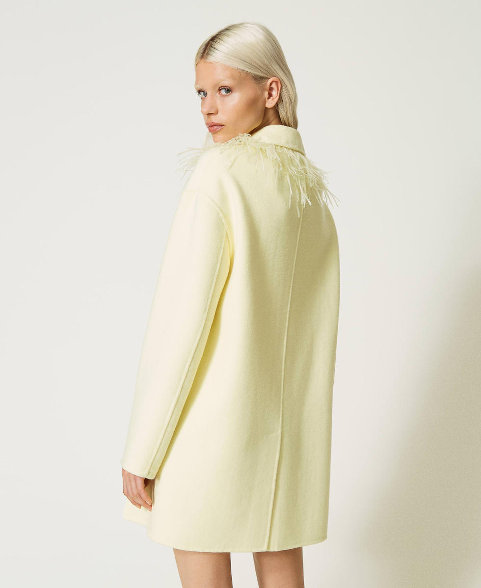 Short doubled wool coat with feathers Wax Yellow Woman 232TP2011_10981_05