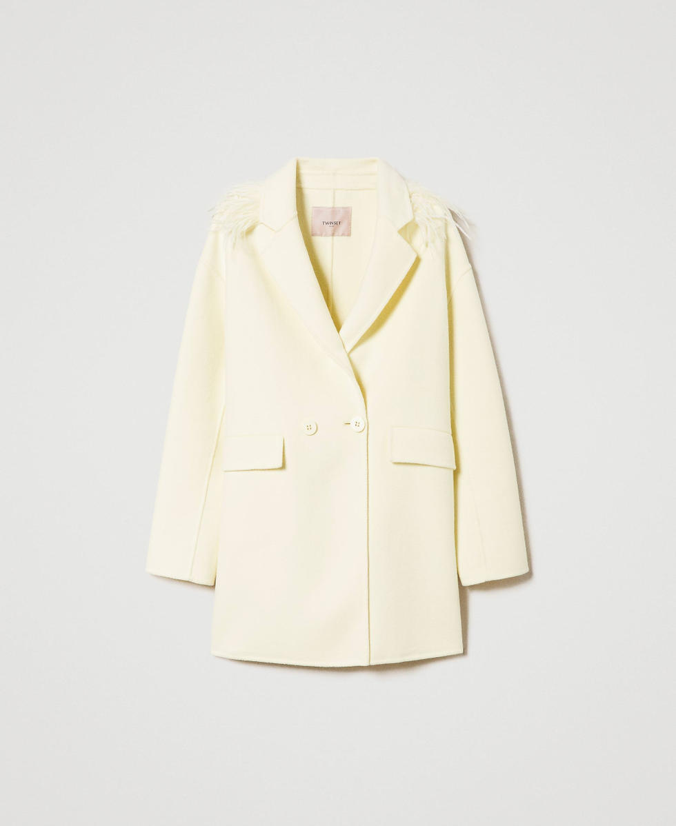 Short doubled wool coat with feathers Wax Yellow Woman 232TP2011_10981_0S