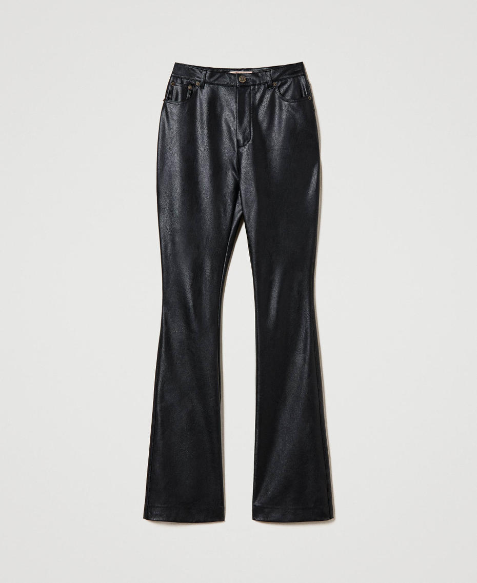 Leather-like flared trousers