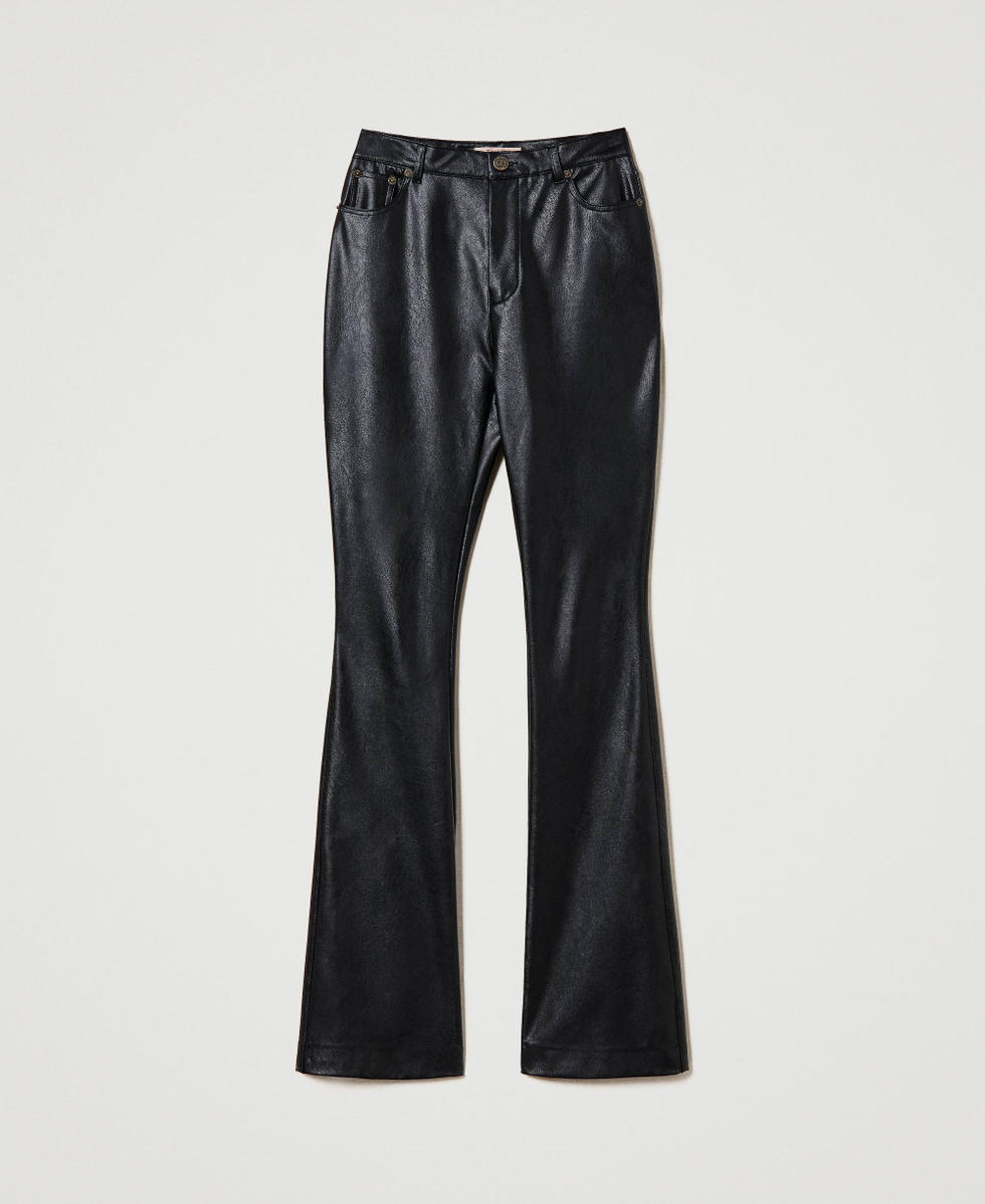 Leather-like flared trousers Woman, Black