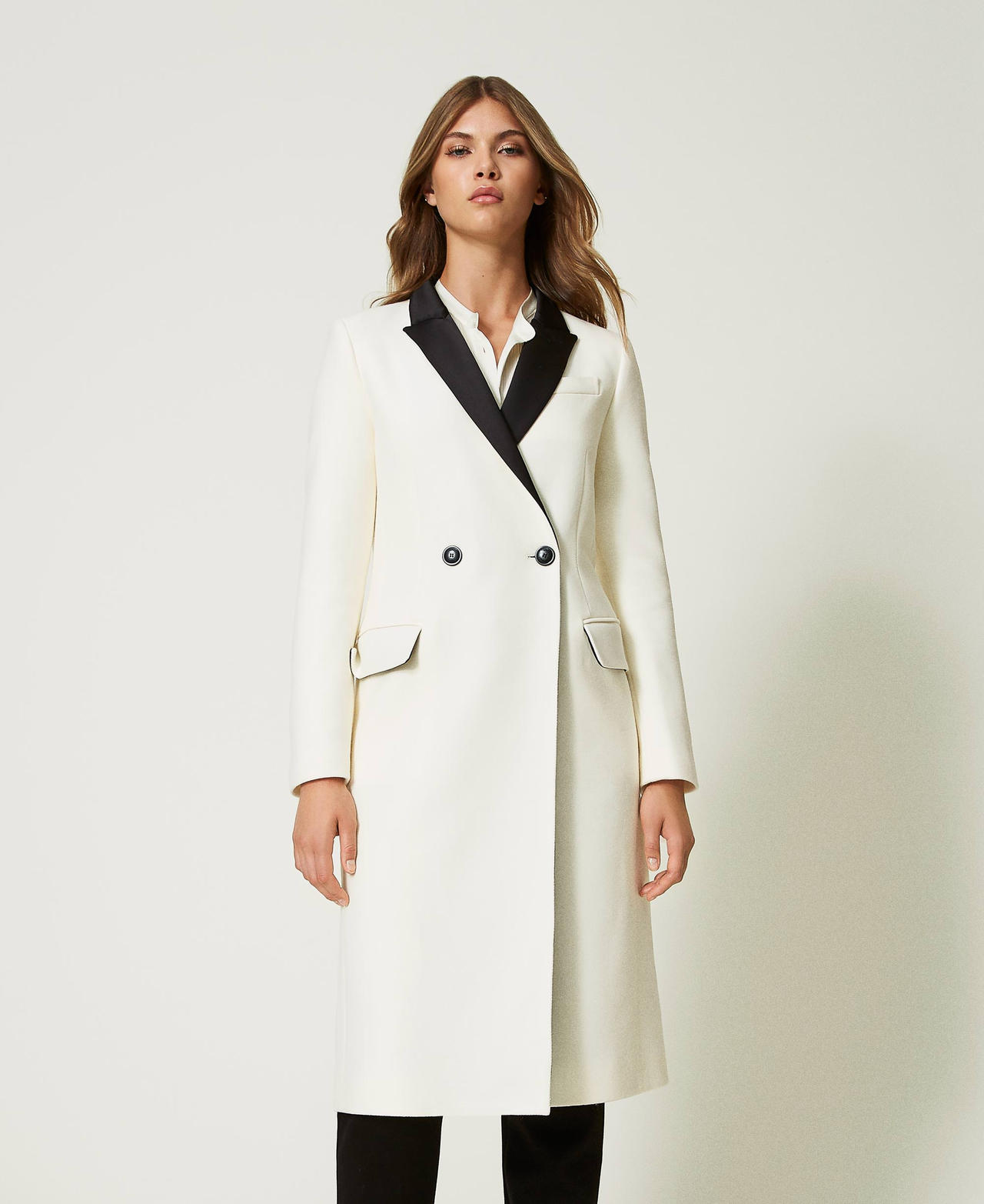 Double breasted wool blend coat hot sale