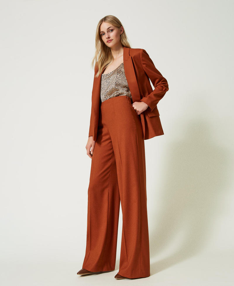 Wool blend palazzo trousers Leather Brown Woman 232TP203D-02