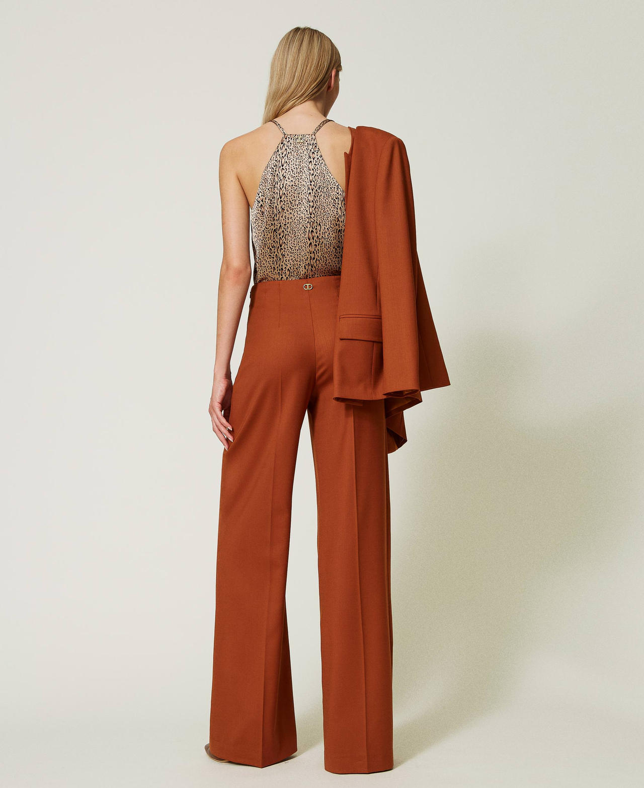 Pantalon palazzo en laine m&eacute;lang&eacute;e