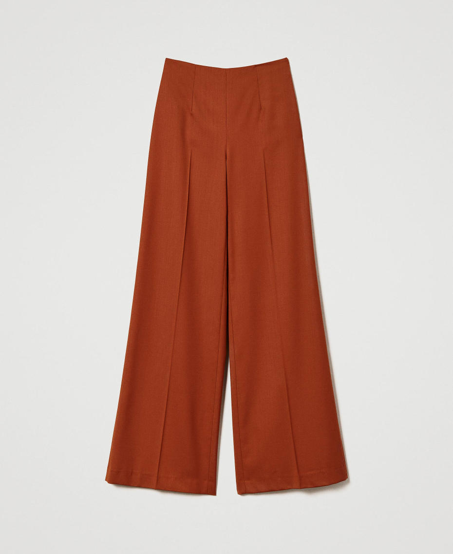 Pantalon palazzo en laine m&eacute;lang&eacute;e