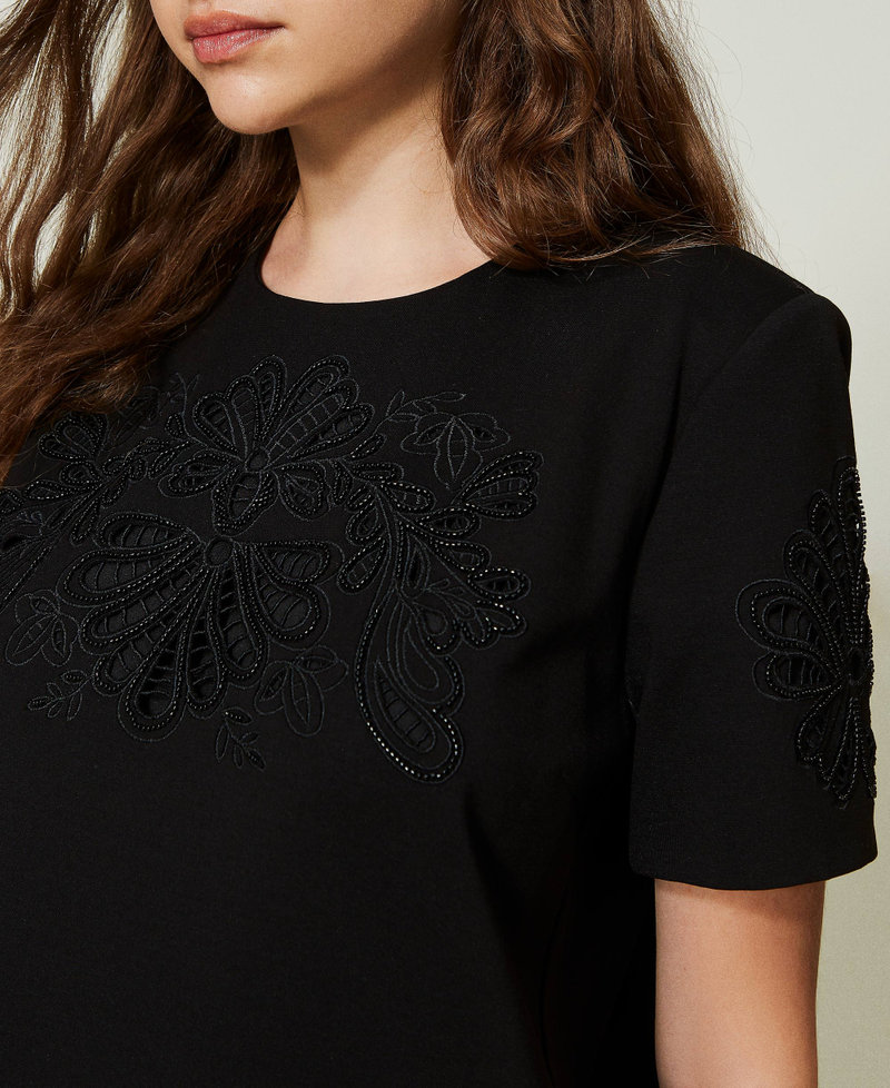 Short dress with handmade embroidery Woman, Black | TWINSET Milano